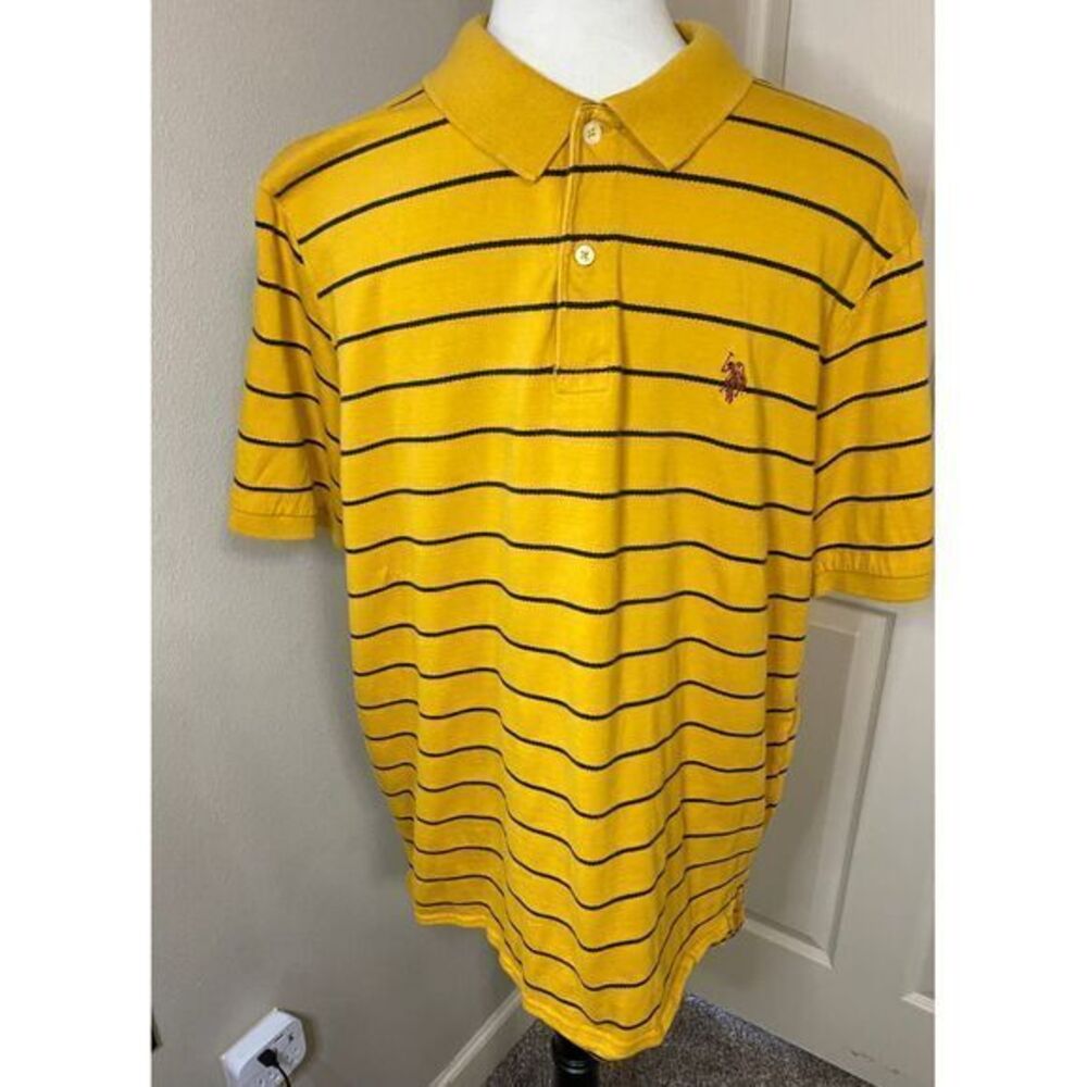 U.S. Polo Assn. Men's Yellow Striped Polo Shirt Cotton Short Sleeve Size L